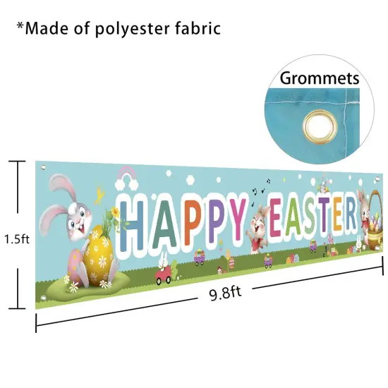 Happy Easter Banners, Welcome Spring Easter Themed Party Banner, Lawn Sign Backdrop Banner for Indoor Outdoor Easter Party Supplies(9.8 x 1.5ft) {6}