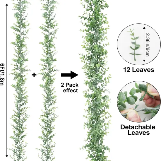 2 Packs Eucalyptus Garland, 12FT Faux Eucalyptus Greenery Garland, Artificial Eucalyptus Leaves Vine, Fake Hanging Eucalyptus Garlands Wedding Backdrop Arch Wall Table Party Decor (Grey Green) {4}