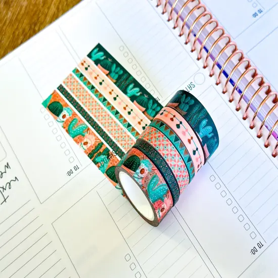 Llamas Green Mint Pink Boho Washi Tape Set March 2025 - W128 {5}