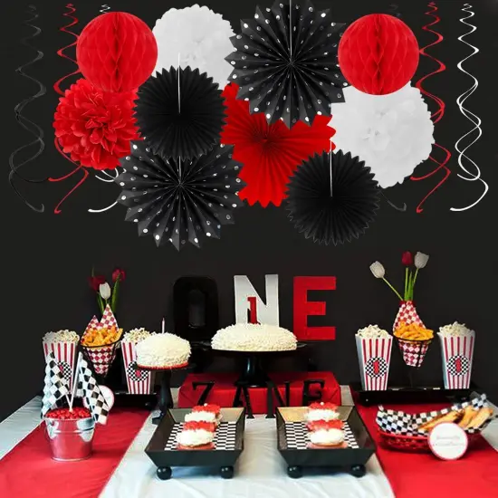 Black White Orange Halloween Party-Decorations - 33pcs Birthday Banner,Streamers Tassel Garland,Paper Lantern Fans,Tissue Pom Poms,Bachelorette Baby Bridal Shower Graduations Backdrop Decor {3}