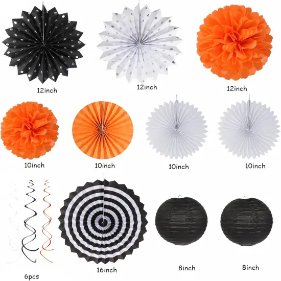 Black White Orange Halloween Party-Decorations - 33pcs Birthday Banner,Streamers Tassel Garland,Paper Lantern Fans,Tissue Pom Poms,Bachelorette Baby Bridal Shower Graduations Backdrop Decor {5}