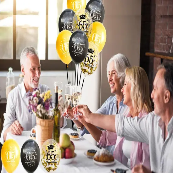 65th Birthday Balloon 65 Years Black Gold Latex Confetti Printed Number Balloons Men And Women Happy Birthday Theme Party Decorations 15 Pieces 12 Inch {2}