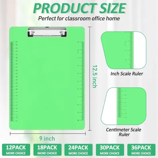 Plastic Clipboards, 30 Pack Clear Colored Clipboards, Low Profile Clip Board 12.5 x 9 Inch Standard Letter Size, Office Supplies Classroom {2}