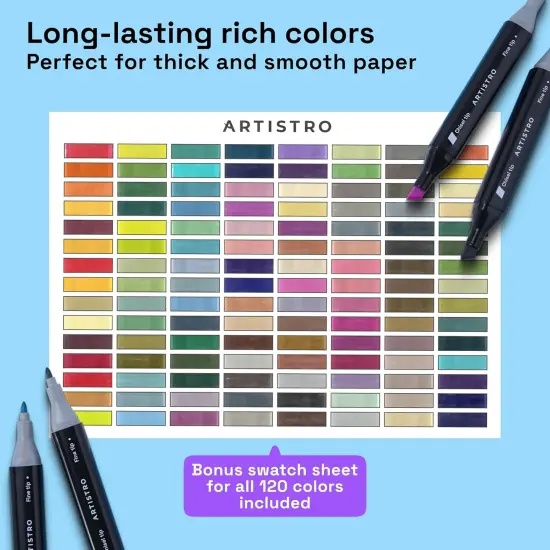 120 Dual-Tip Alcohol Markers - Alcohol-Based Pens Set, Chisel + Fine Tip, Quick Dry, Carrying Case Included {3}