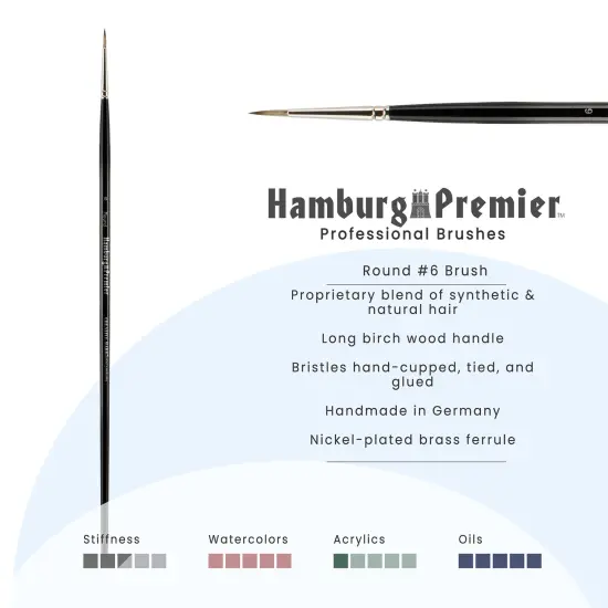 Creative Mark Hamburg Premiere Professional Oil Painting Brushes - Round #6 Oil Paint Brush - Handmade in Germany, Natural & Synthetic Hair Blend, Long Triple-Lacquered Birch Handle {3}