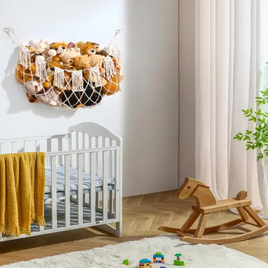 Stuffed Animal Storage Hammock with Lights- Boho Wall Hanging Plushie Net for Stuff Aanimal Organizer and Teddy Bear Storage, Small Toy Hammock for Kids Bedrooms Playroom Nursery(White Small) {3}