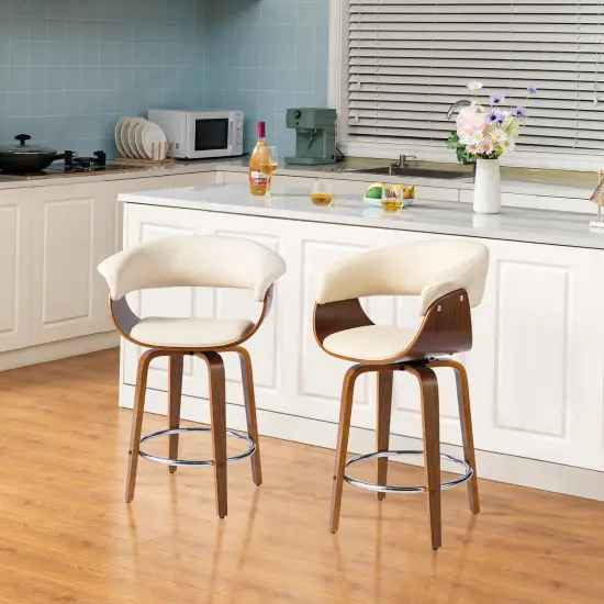 Set of 2/4 Mid-century Modern Leatherette Swivel Bar Stools/Counter Stools with Walnut Bentwood Frame {7}