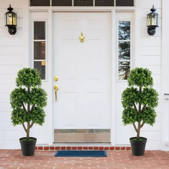 45" Tall Fake Potted Boxwood Tree w/ 5 Ball-Shaped Topiaries Home Office {2}