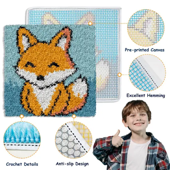 YP Latch Hook Kits for Kids Adults DIY Rug Tapestry Kits with Printed Canvas Embroidery Kits Festival Gifts Home Decoration (Fox,11.8inch X 11.8inch) {4}