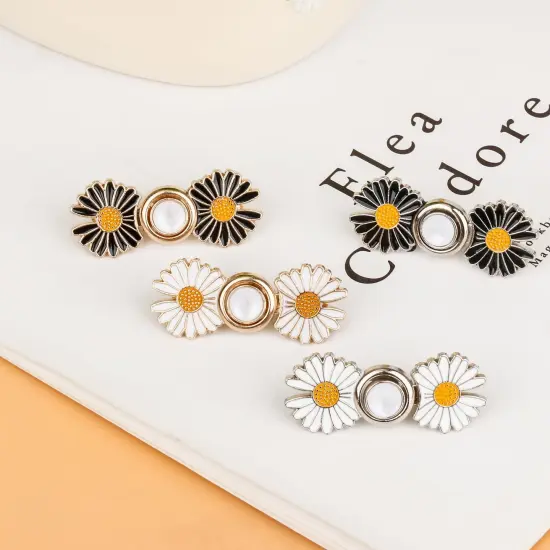 Pant Waist Tightener, Detachable Jean Buttons for Loose Jeans, No Sew and No Tools Button Pins for Jeans, Adjustable Jean Buttons Pins, Daisy Flower Instant Pants Button Tightener 4 Sets {3}