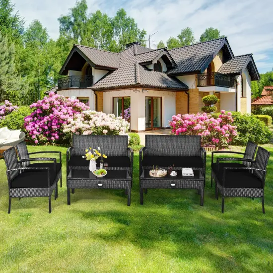 4 Pieces Patio Rattan Cushioned Furniture Set-Black {3}