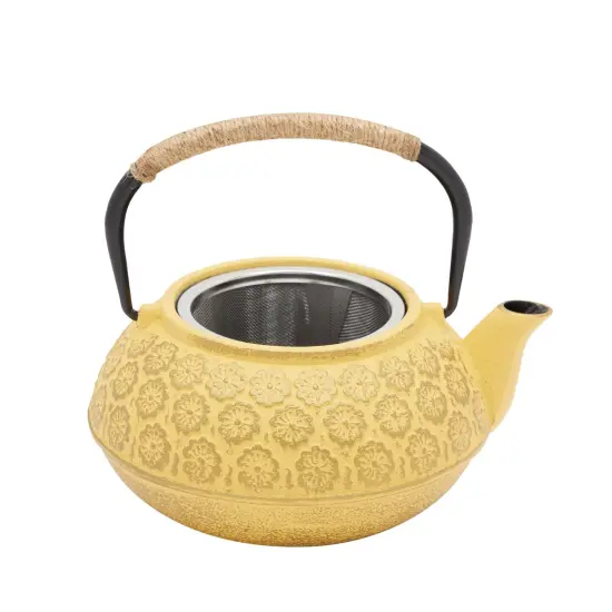 3 Piece Set Yellow Japanese Cast Iron Teapot, Loose Leaf Tetsubin with Handle, Stainless Steel Infuser, and Trivet (27 oz, 800 ml) {6}