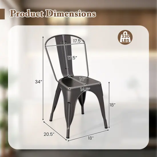 Set of 4 Metal Dining Chairs with Removable Backrest and Anti-slip Pads Gun Color {5}