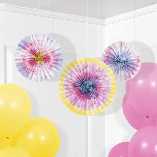 Tie Dye Party Paper Fan Decorations, 16", 12", 10" - 3ct {6}