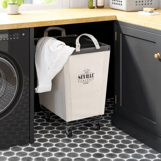Seville Classics Heavy-Duty Rolling Laundry Hamper, Natural White {4}
