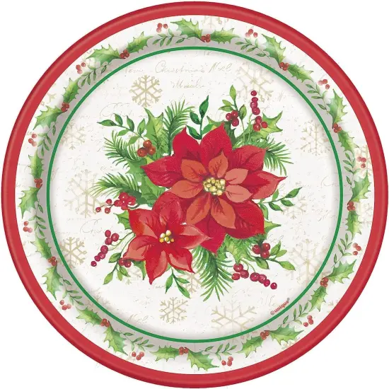 Festive Poinsettia Holiday 6.75" Paper Plates - 8ct {1}