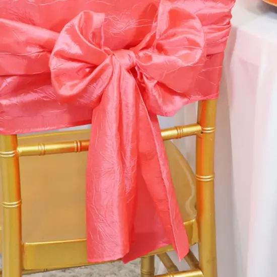 10 Pieces Coral Crushed Taffeta Chair Wraps, 9.5"x108" Stylish Event Decorations {5}