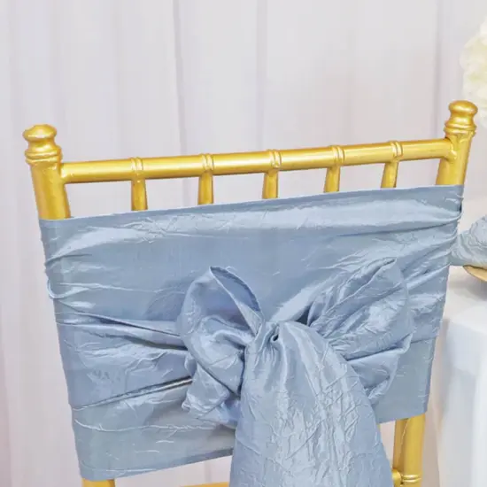 10 Pieces Dusty Blue Elegant Crushed Taffeta Chair Bands, 9.5"x108" Decorative Event Sashes {4}