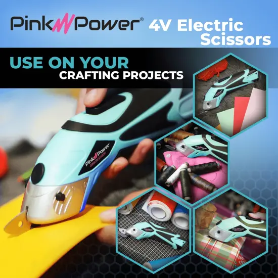 Pink Power Electric Fabric Scissors Box Cutter for Crafts, Sewing, Cardboard, Carpet, & Scrapbooking - Heavy Duty Professional Shears Cutting Tool - Aqua Splash Automatic Cordless Electric Scissors {4}