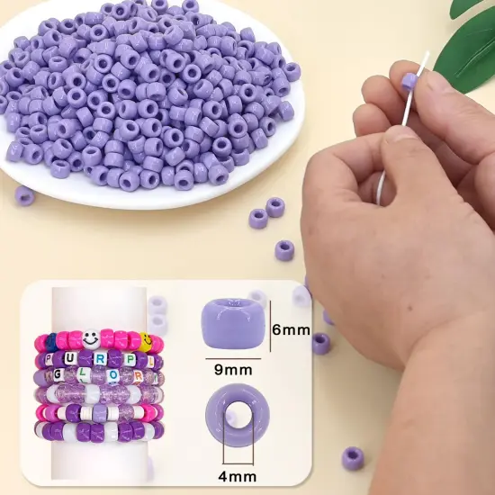 MIIIM 1200PCS 6x9mm Purple Pony Beads Bulk, Kandi Beads for Bracelets Making Kit, Hair Braids Crafts for Jewelry Making (Lavender Purple) {6}