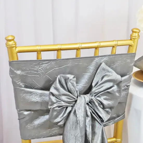 10 Pieces Sophisticated 9.5 by 108 inch Crushed Taffeta Chair Sashes Silver {4}