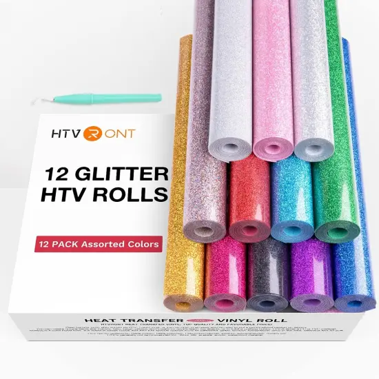Glitter HTV Heat Transfer Vinyl Bundle 12 Rolls - 10" x 5FT {1}