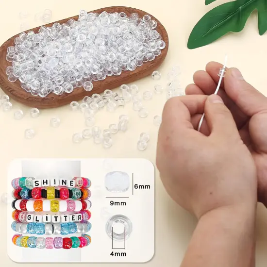 MIIIM 1200PCS 6x9mm Clear Pony Beads Bulk, Kandi Beads for Bracelets Making Kit, Hair Braids Craft for Jewelry Making (Clear) {6}