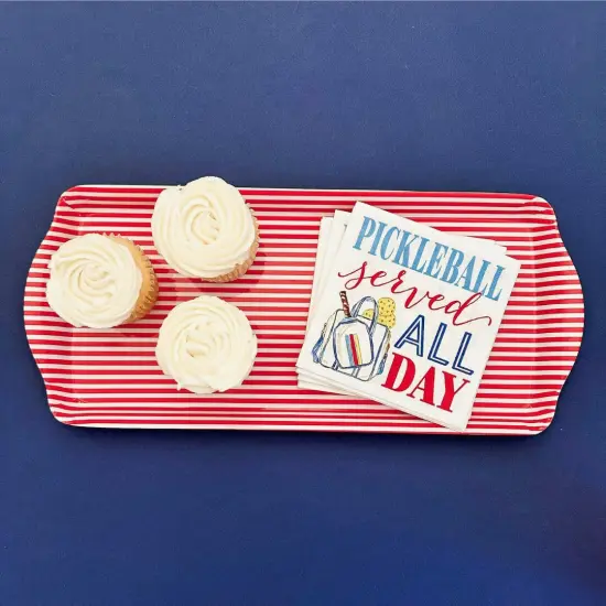 Holiday/Christmas Red Stripe Melamine Tray Festive Serving Platter for Snacks, Appetizers & Desserts {4}