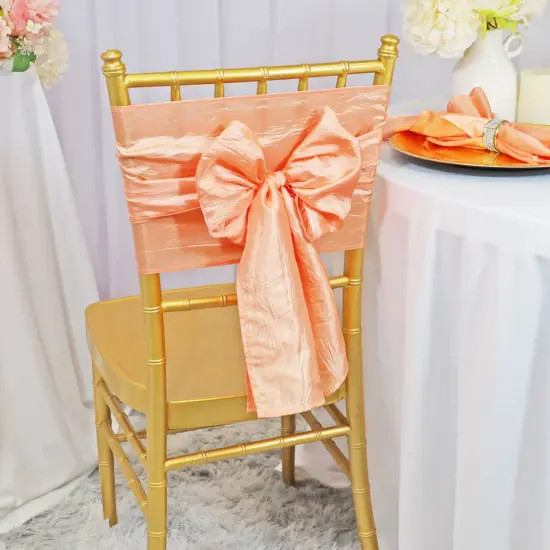 10 Pieces Apricot or Peach Crushed Taffeta Chair Bands 9.5"x108" Elegant Sashes {2}