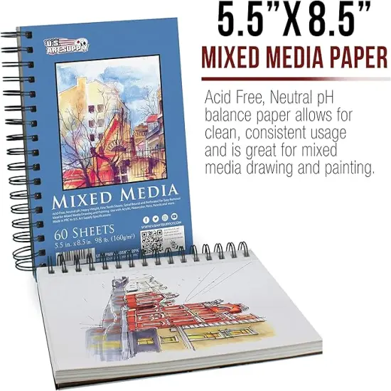 5.5"x8.5" Mixed Media Sketchbook, 2 Pack (60 Sheets), 98 lb (160 GSM) {2}