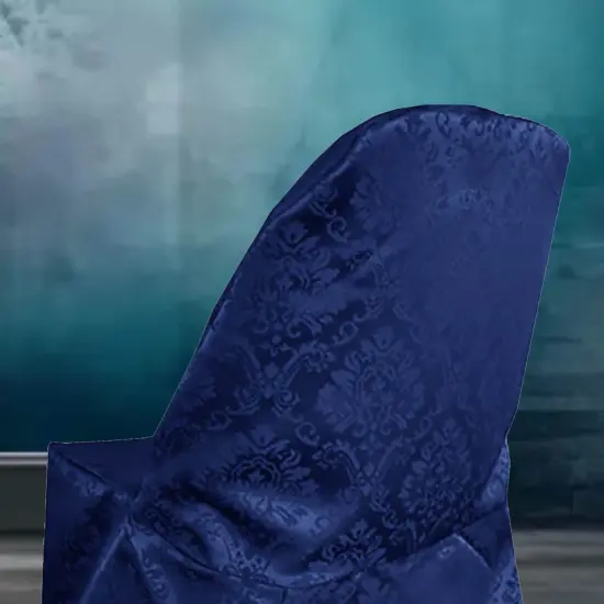 1 Piece Navy Blue Damask Jacquard Chair Cover for Formal Folding Seating {3}