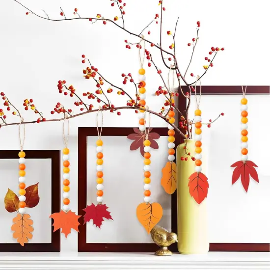 Fall Wood Bead Garland - 8pcs Maple Leaf {3}
