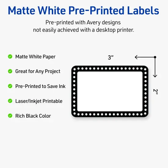 Avery Printable Rectangle Labels, Black and White Polka Dots, 2" x 3", Matte White Rectangle Labels, Permanent, Laser/Inkjet, 80ct, Great for Product Labels {2}