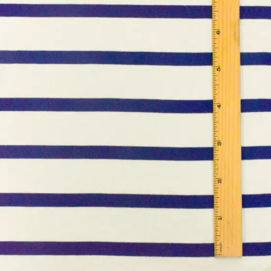 Blue-Ivory Stripe Stretch Spandex Rayon Modal Jersey Knit Fabric By the Yard {5}
