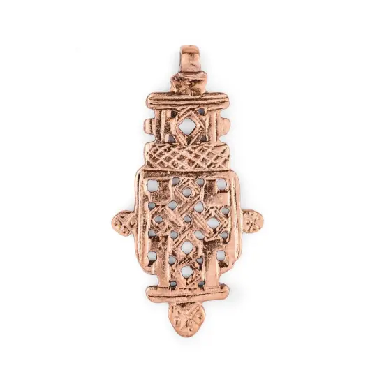 Copper Coptic Cross Pendant (76x39mm): Authentic Ethiopian East African Design for Jewelry & Necklace Making {1}