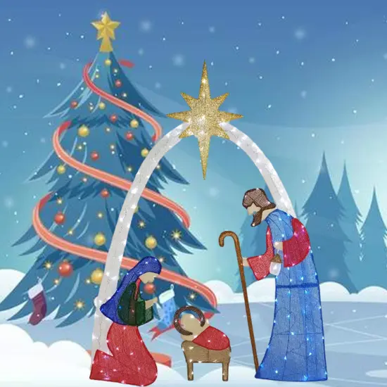 Elegant 54-Inch H Nativity Scene with 115 Cool White LED Christmas Lights {5}