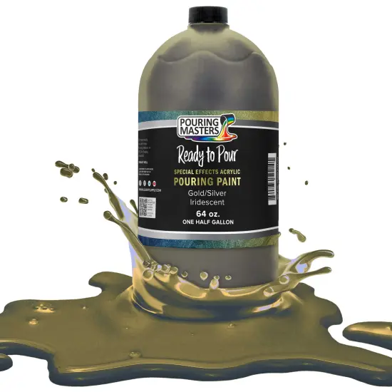 Pouring Masters Gold/Silver Iridescent Special Effects Acrylic Pouring Paint - Premium 64-Ounce Pre-Mixed Fluid Acrylic Paint - Fluid Art Supplies for Canvas, Wood, Paper, Tile & Rocks {1}