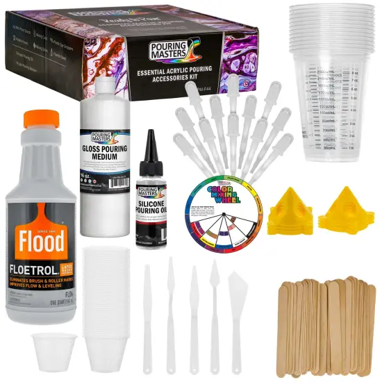 1 Quart Floetrol Additive Pouring Supply Paint Medium Deluxe Kit for Mixing, Stain, Epoxy, Resin - Silicone Oil, Plastic Cups, Mini Painting Stands {1}