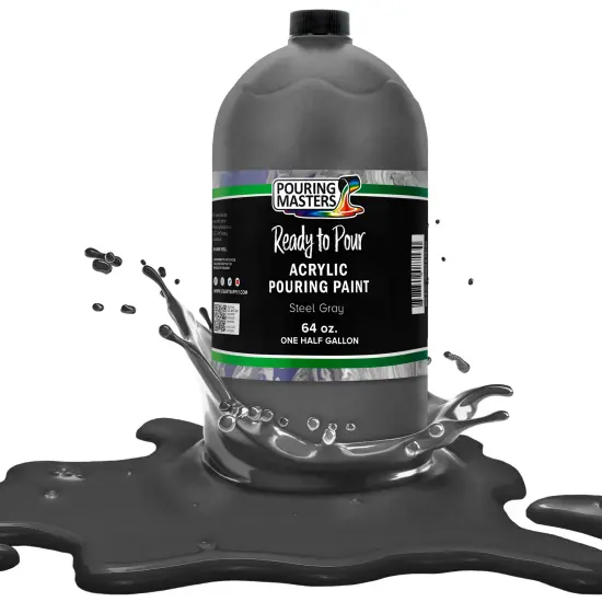 Pouring Masters Steel Gray Ready to Pour Acrylic Pouring Paint - Premium 64-Ounce Pre-Mixed Fluid Acrylic Paint - Fluid Art Supplies for Canvas, Wood, Paper, Tile & Rocks {1}