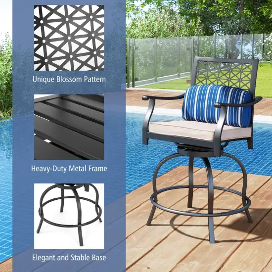 Costway Set of 2 Patio Swivel Bar Stool Chairs Cushioned Pillow Armrest Rocking {5}