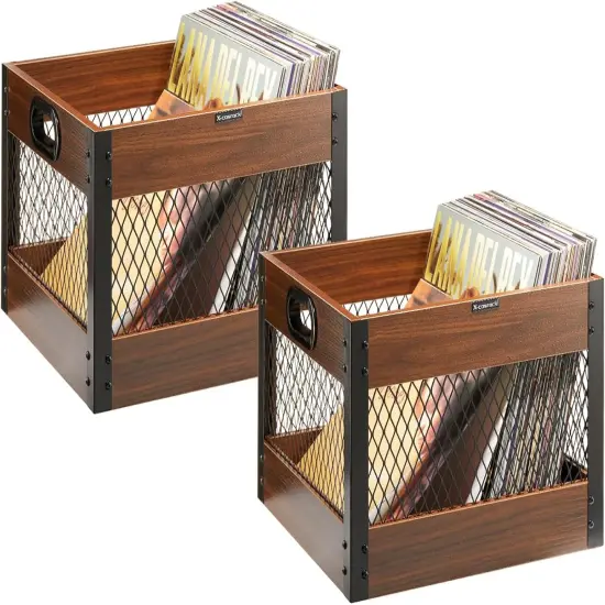 X-cosrack 2 Packs Vinyl Record Storage Crate, Wooden LP Album Shelf Cube Organizer Box {1}