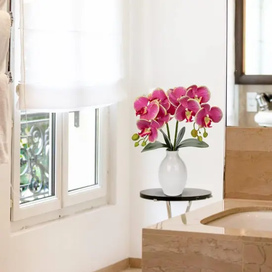 Pink Orchids Artificial Flowers 16'' Faux Orchids in Ceramic Vase Fake Orchid Arrangement for Home Office Room Table Centerpieces Kitchen Elegant Decor Indoor {3}