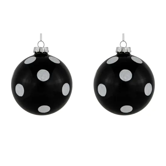 Northlight Polka Dot Christmas Glass Ball Ornaments - 4" - Black and White - Set of 2 {1}
