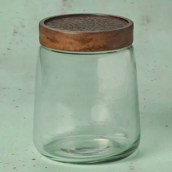Clear Glass Jar with Metal Cladding Lid - Stylish & Practical Storage Solution {1}