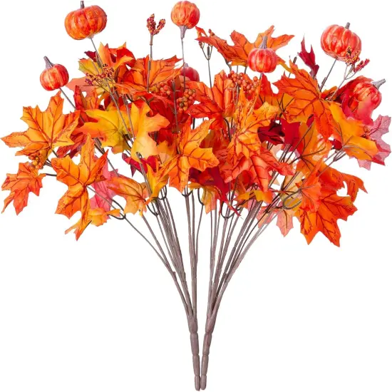 2 PCS Fall Artificial Maple Leaves Branches with Pumpkins {2}