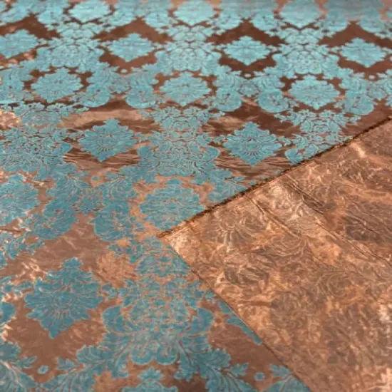 1 Yard Damask Flocking Taffeta Fabric 58" Wide Elegant Velvet Design for Weddings & Decor Brown/Jade {1}
