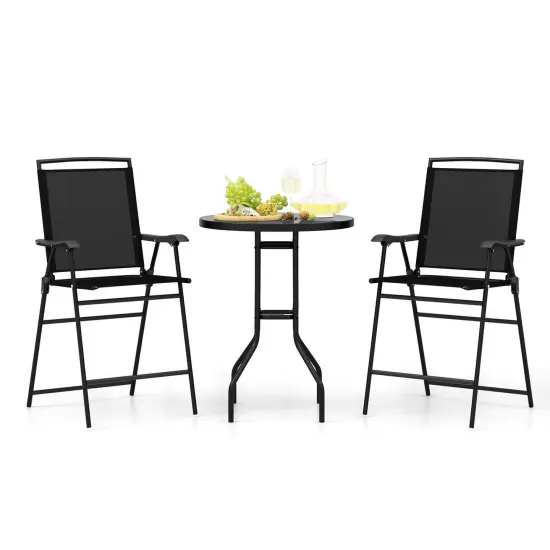 Costway 3 PCS Outdoor Bar Stool Set with DPC Tabletop Umbrella Hole & Footrest 2 Chairs {2}