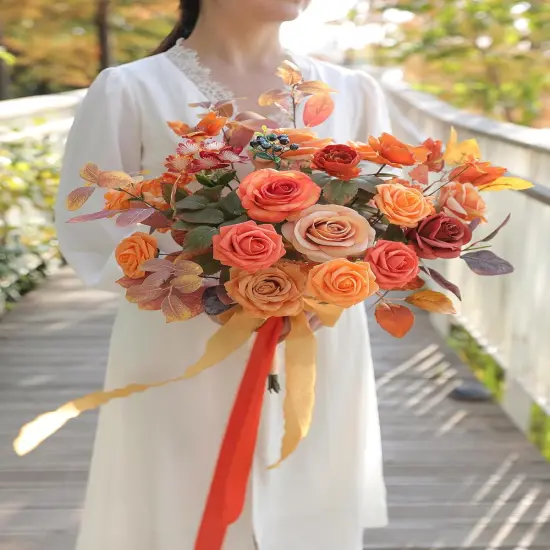 Orange Artificial Silk Flowers {4}