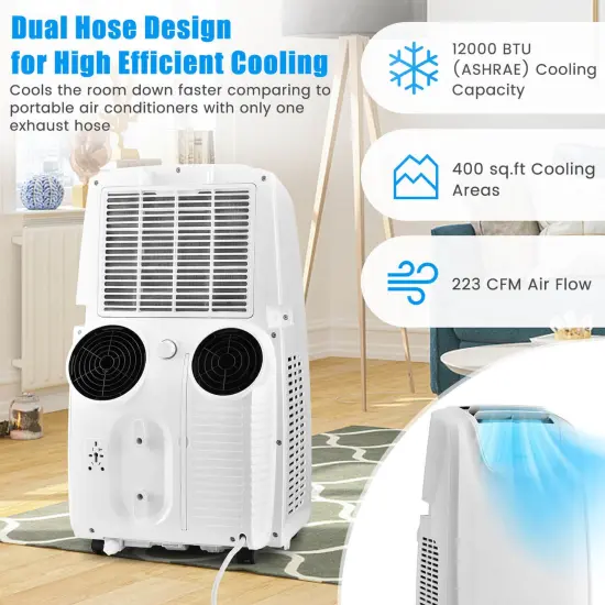 Costway 8000 BTU (11,500 BTU ASHRAE) Dual Hose Portable Air Conditioner 3-in-1 AC Unit w/ Remote Control {6}