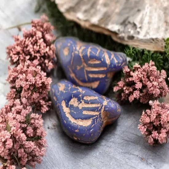 *6* 11x22mm Copper Washed Opaque Indigo Bird Beads {3}